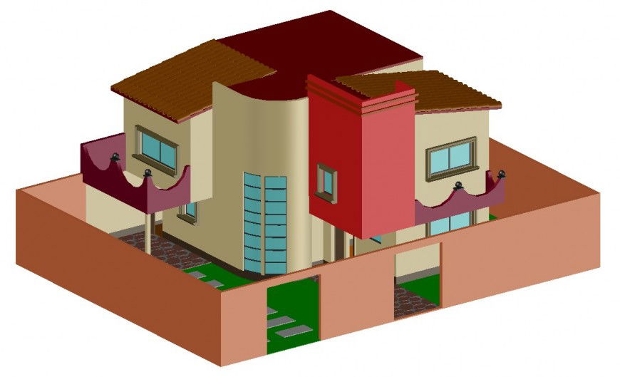 Beautiful residential house model 3d drawing details dwg file