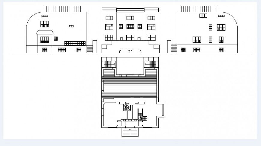 Beautiful residential house three sided elevation and auto-cad drawing details dwg file