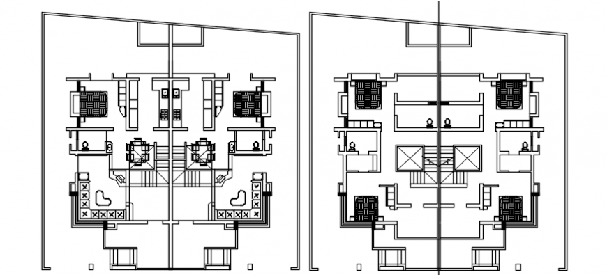 Beautiful residential twin house floor plan distribution details dwg file