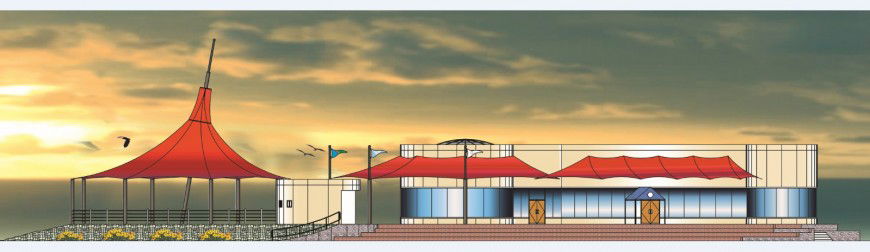 Beautiful restaurant main elevation cad drawing details dwg file