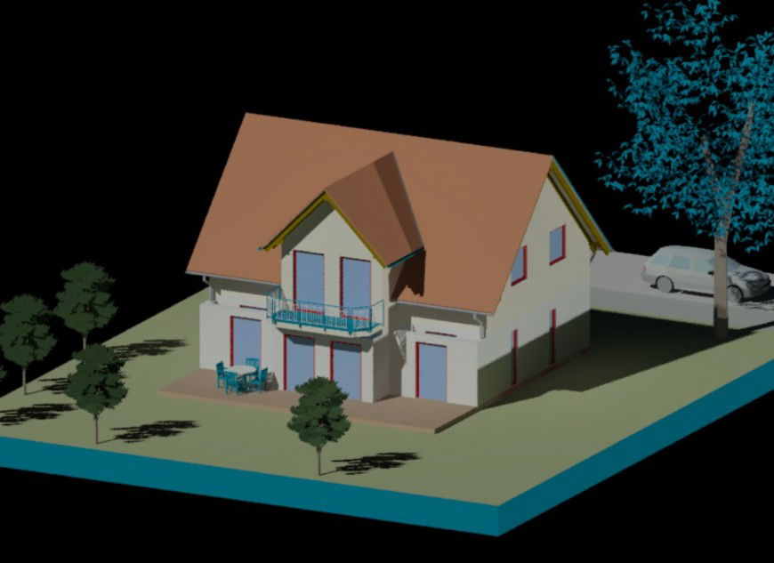 Beautiful small roof house 3d model drawing details dwg file