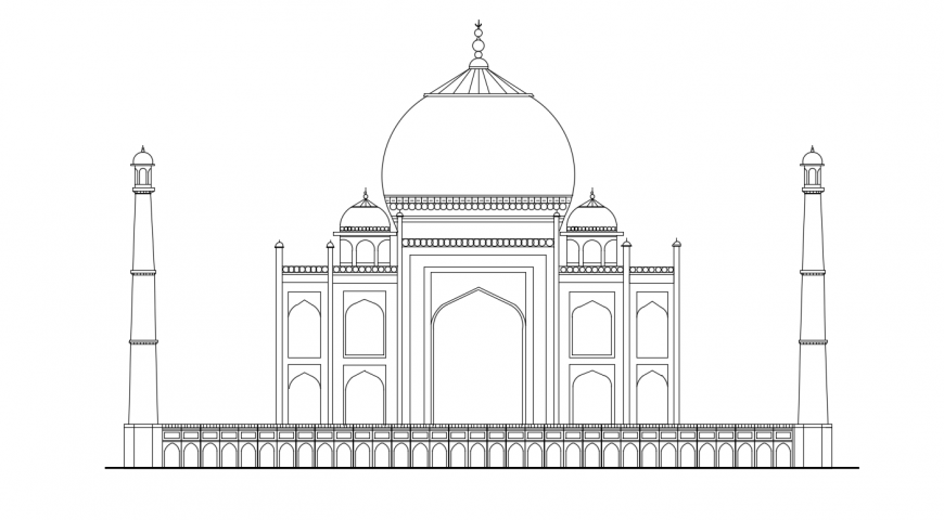 Beautiful Tajmahal front elevation 2d model drawing details dwg file