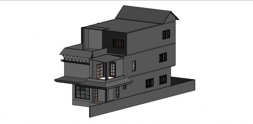Beautiful three story bungalow 3d model cad drawing details skp file