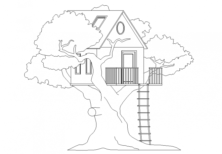 Beautiful tree house elevation cad drawing details dwg file