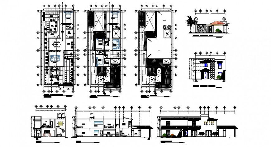 Beautiful two story house elevation, section and floor plan cad drawing details dwg file
