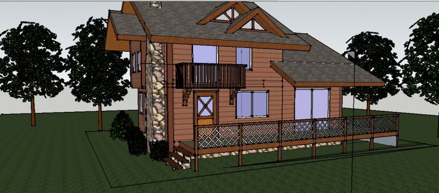 Beautiful wooden one family house 3d model cad drawing details skp file