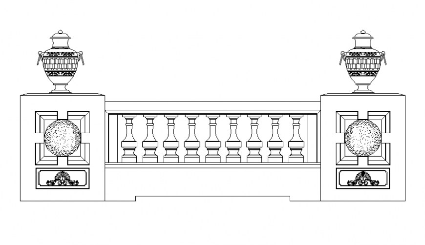 Beautiful wooden railing front elevation cad block details dwg file