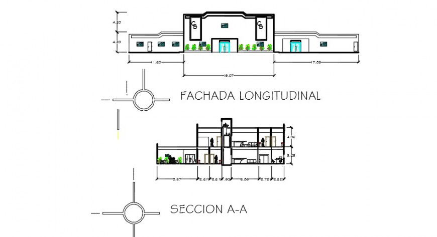 Beauty and fitness center sectional elevation dwg file