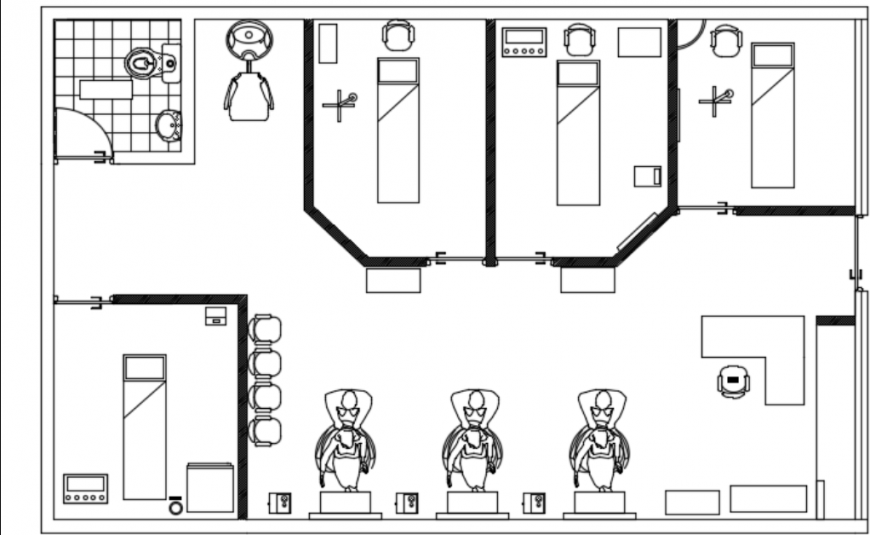 Beauty salon top view layout plan