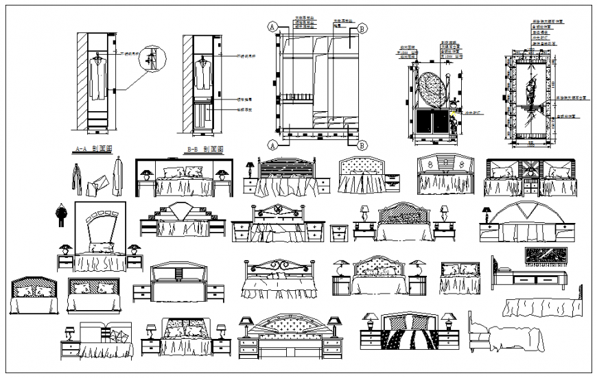 Bed and cabinet elevations plan layout file