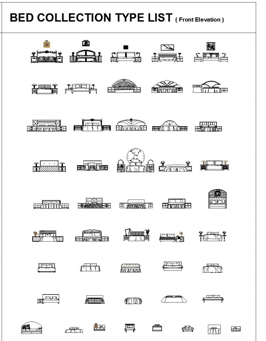 2D Bed Collection Elevation View for AutoCAD Drafting