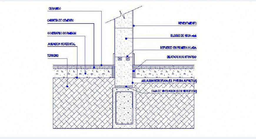 Bed concrete wall of block at beam of in ferior reinforcement cad drawing details dwg file
