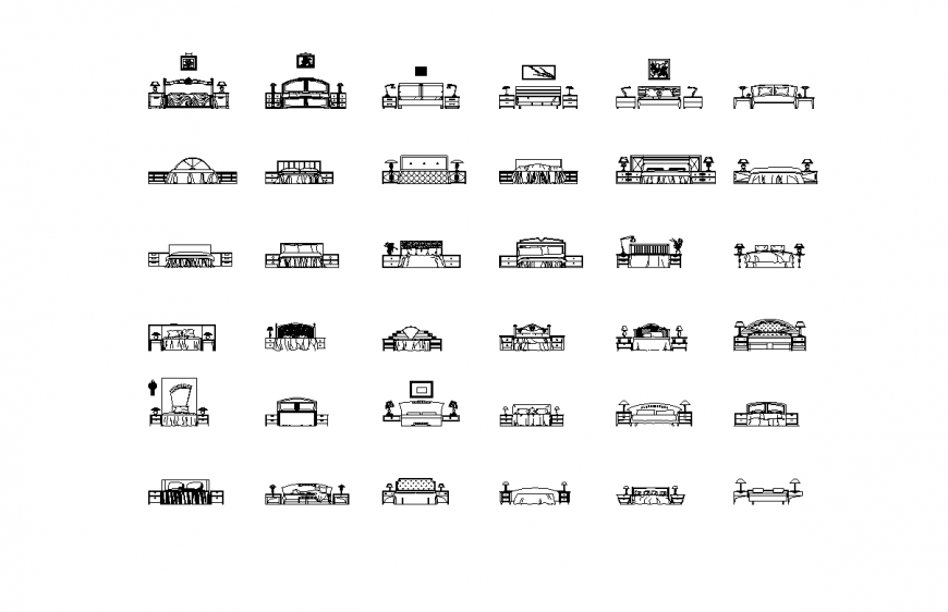 Different Bed Designs with Furniture Views in DWG Format