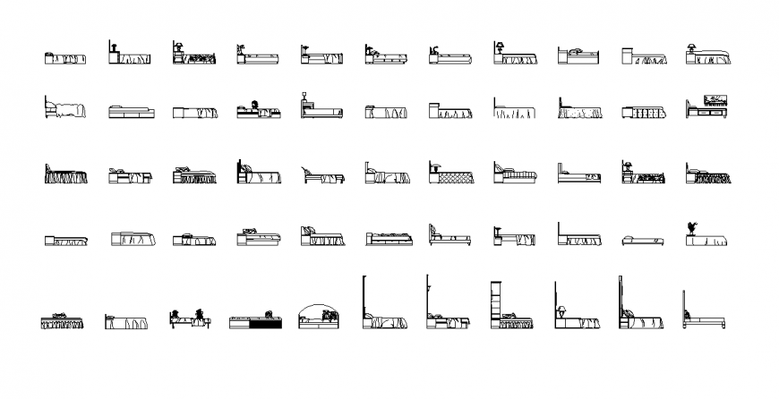 Bed elevation 2d view layout CAD blocks autocad file