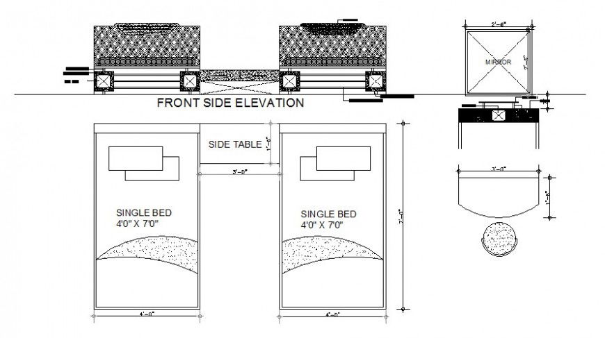 Bed plan and elevation furniture view in AutoCAD file
