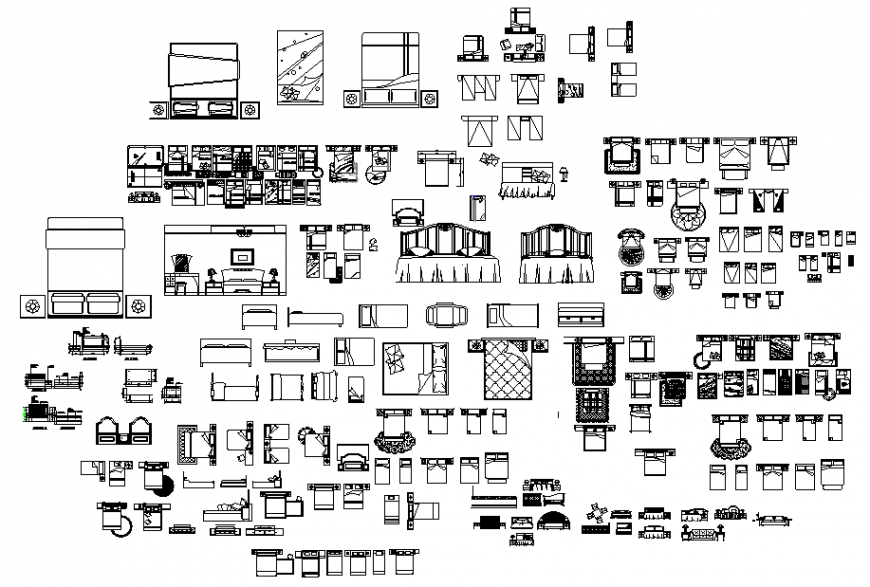 Bedroom furniture plan elevation and section DWG file