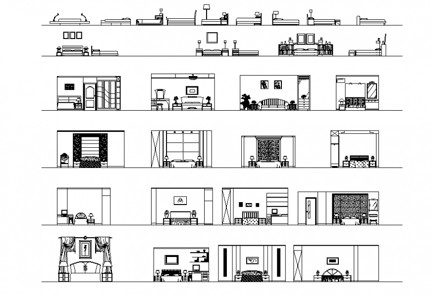 Bedroom Furniture Plan with Elevation in CAD Format