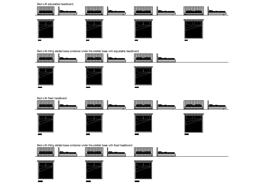 Bed with Fixed Headboard Plan and Elevation DWG File