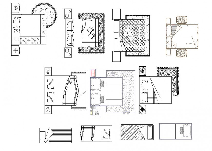 Bed wooden material autocad file