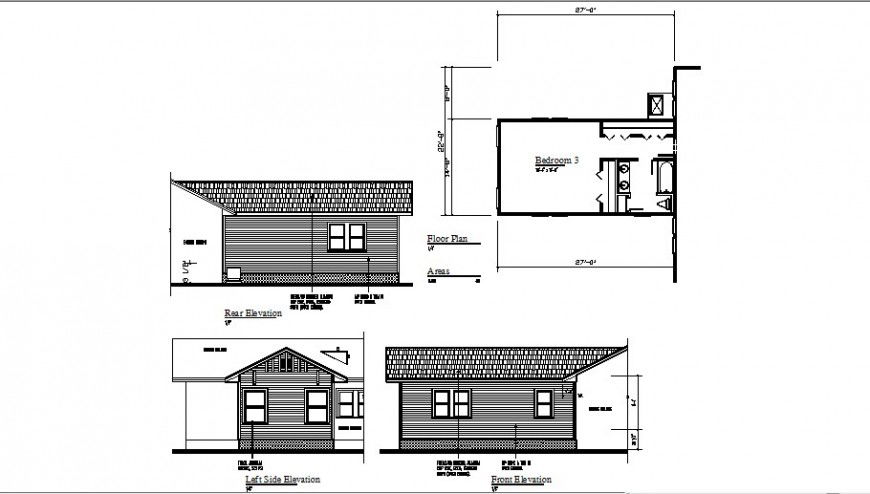 Bedroom all sided elevation and plan details with furniture dwg file