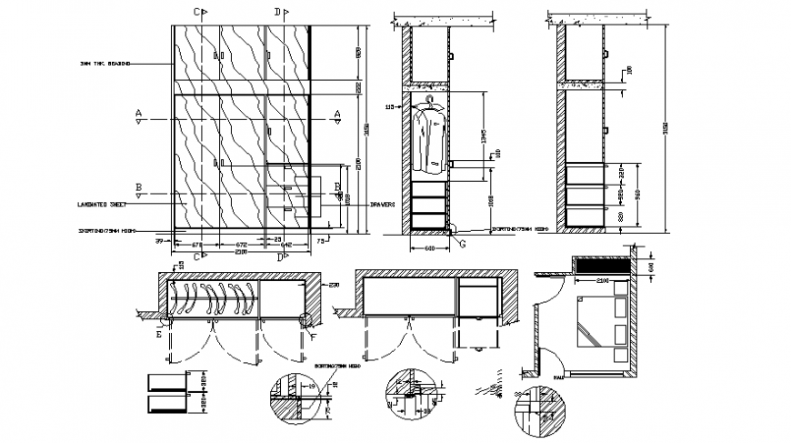 Bedroom and wardrobe furniture block 2d view autocad software file