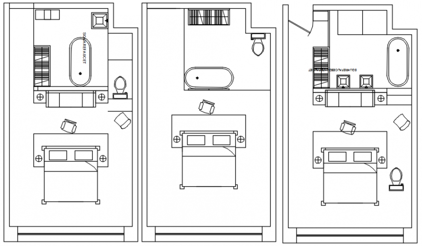 Bedroom and washing area plan in AutoCAD file