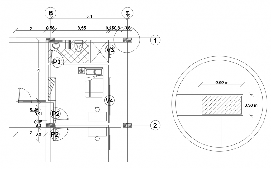 Bedroom area 2d view layout plan in dwg format