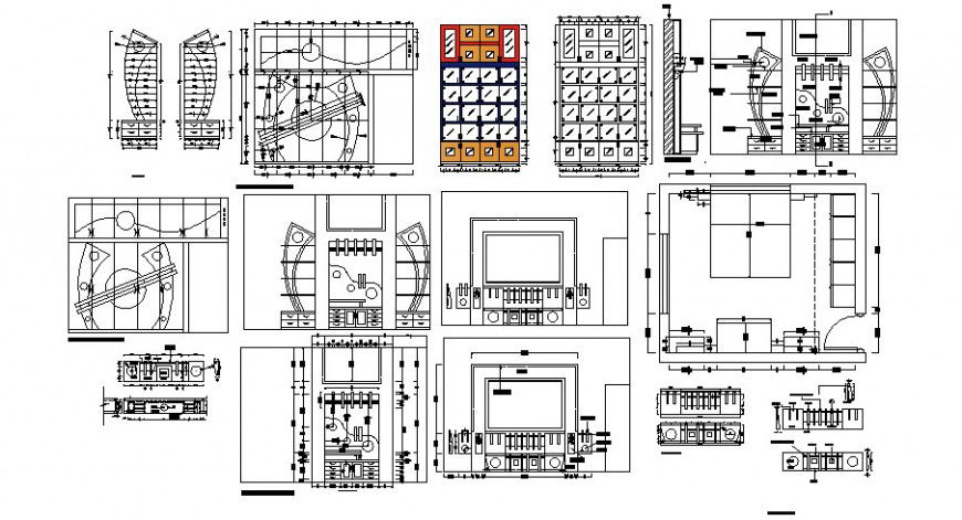 Bedroom area details and ceiling design 2d view autocad file