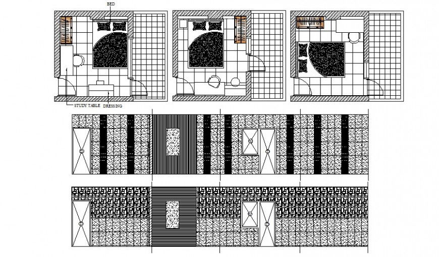 Bedroom area plan and elevation 2d view drawings autocad file