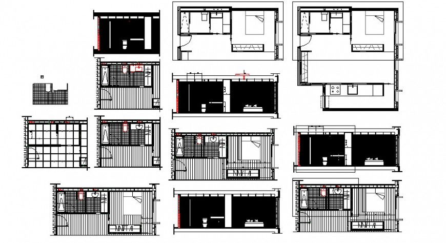 Bedroom area plan and elevation 2d view layout file in autocad format