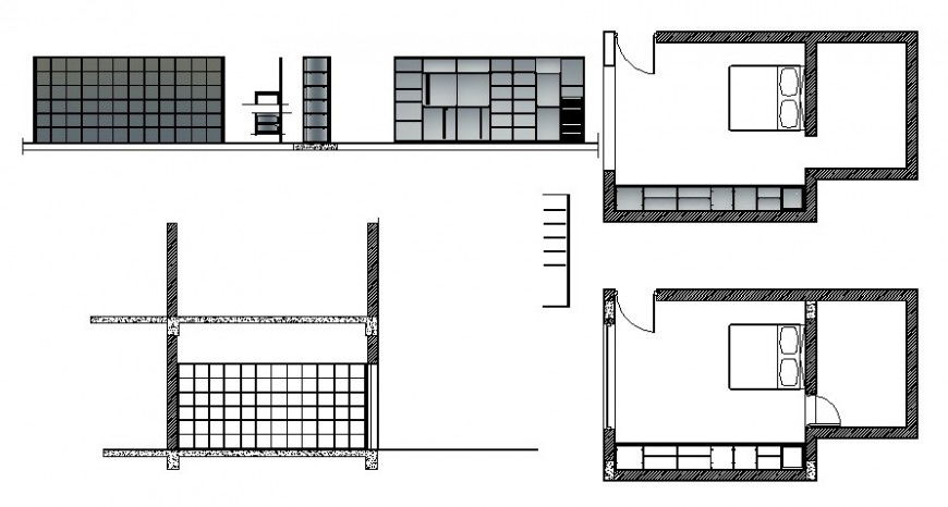Bedroom area plan and elevation in autocad