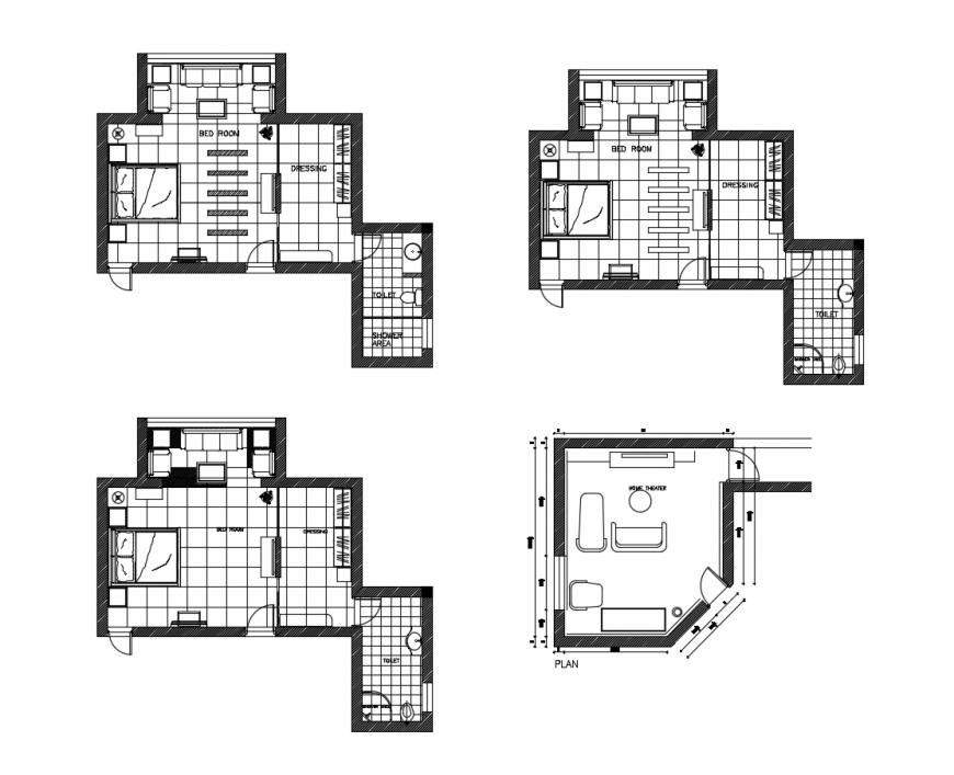 Bedroom area working plan detail 2d view autocad file