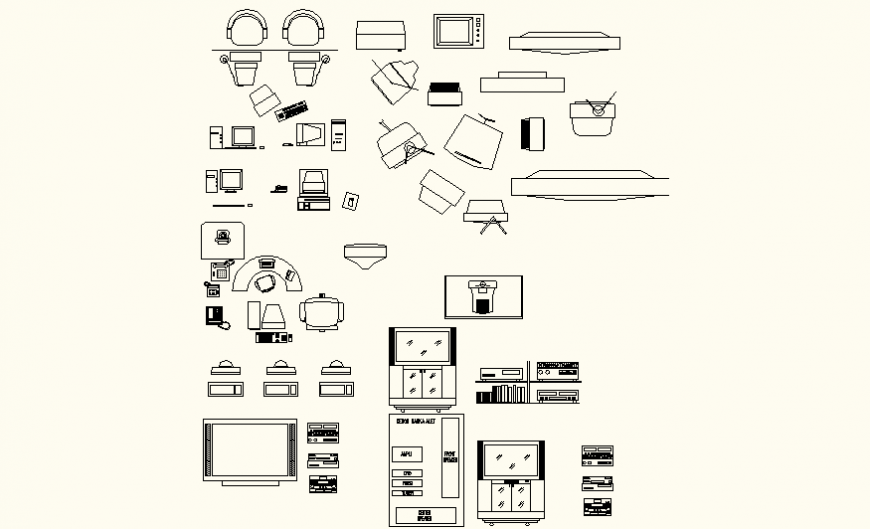Top View DWG Layout of Bedroom, Kitchen, Bath and Living