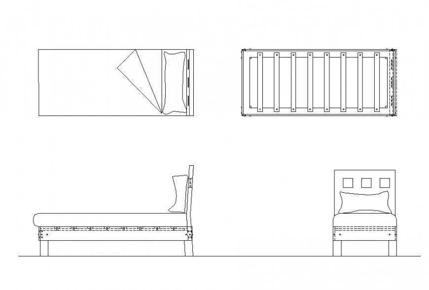 Bedroom bed structure detail 2d view CAD furniture block autocad file