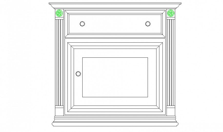 Bedroom bedside cabinet elevation block drawing details dwg file