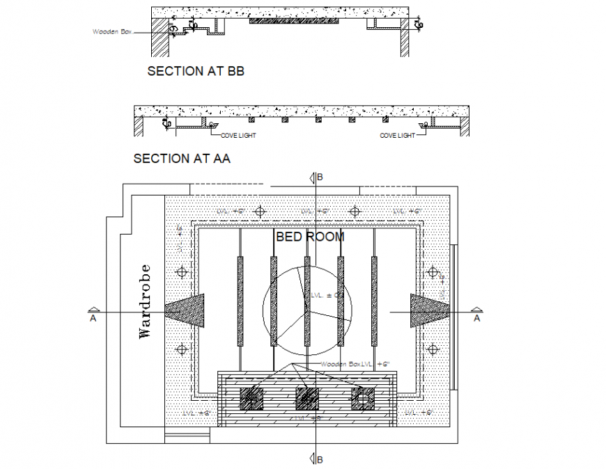Bedroom ceiling design plan and section autocad file