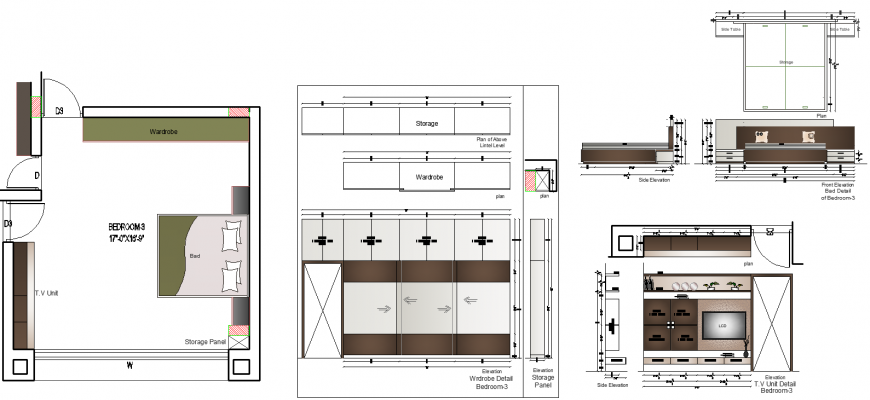 Bedroom detail drawing in dwg file.