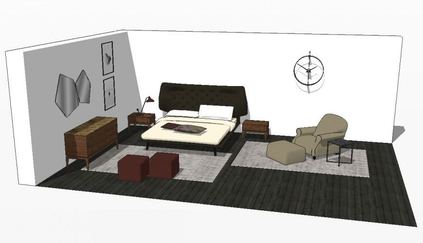 Bedroom detailing 3d model layout Sketch-up file