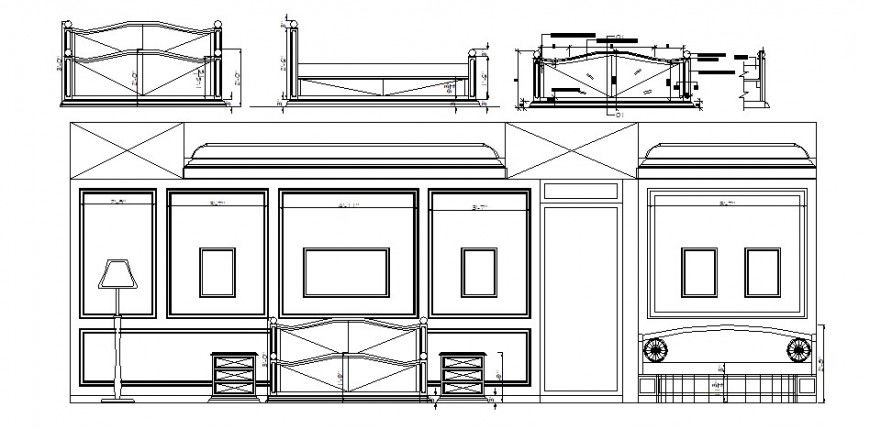 Bedroom elevation with master bed auto-cad drawing details dwg file