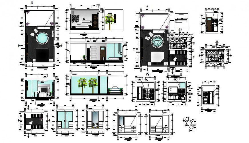 Bedroom floor plan and elevation with interior view in AutoCAD file