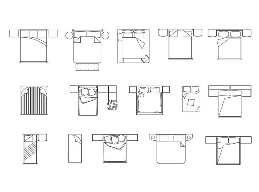 Bedroom furniture blocks cad drawing details dwg file