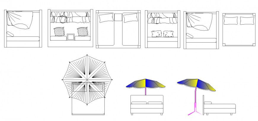 Bedroom furniture CAD blocks detail 2d view layout autocad file