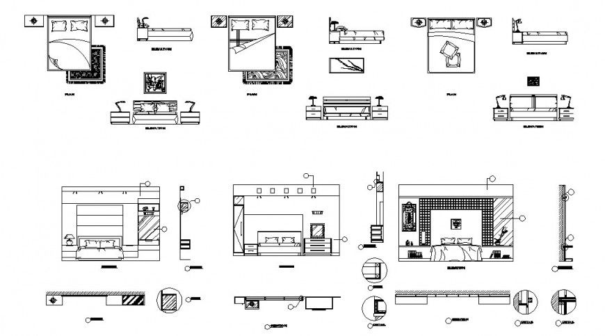 Bedroom furniture detailing, elevation detail dwg file