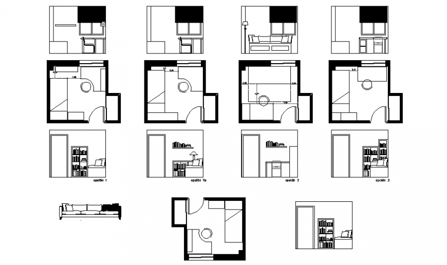 Bedroom furniture plan and elevation autocad file