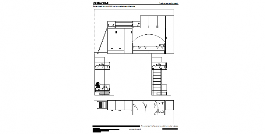 Bedroom furniture elevation and plan view DWG layout