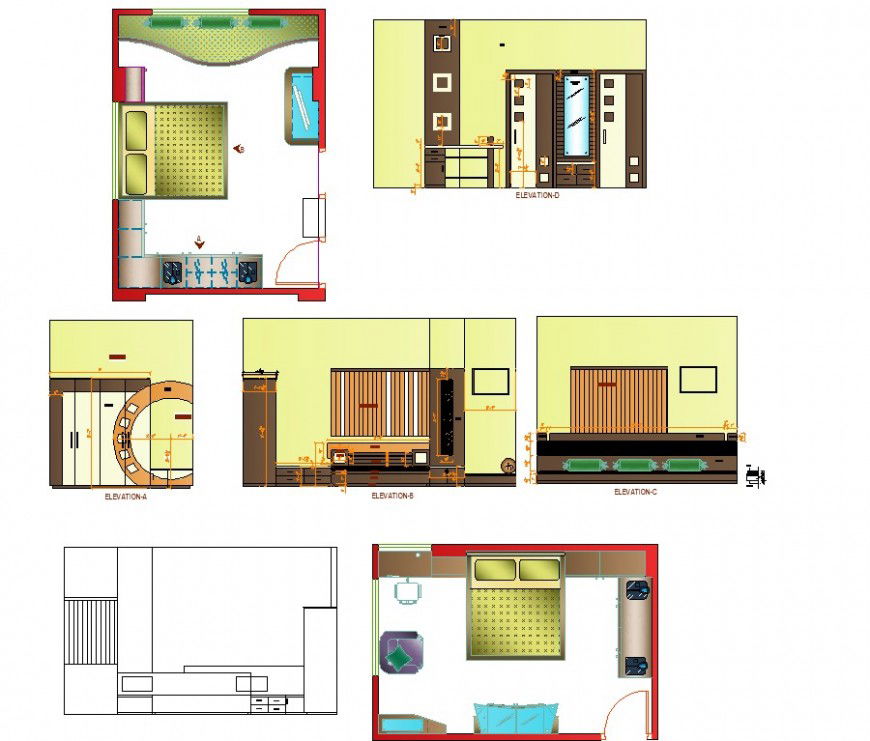 Bedroom interior design detail drawing in dwg file