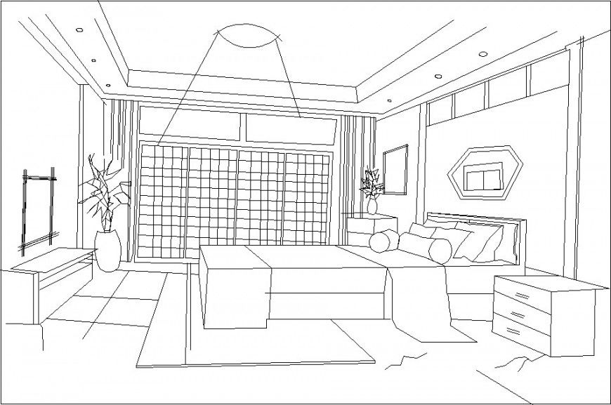 Bedroom interior detailing of a hotel dwg file