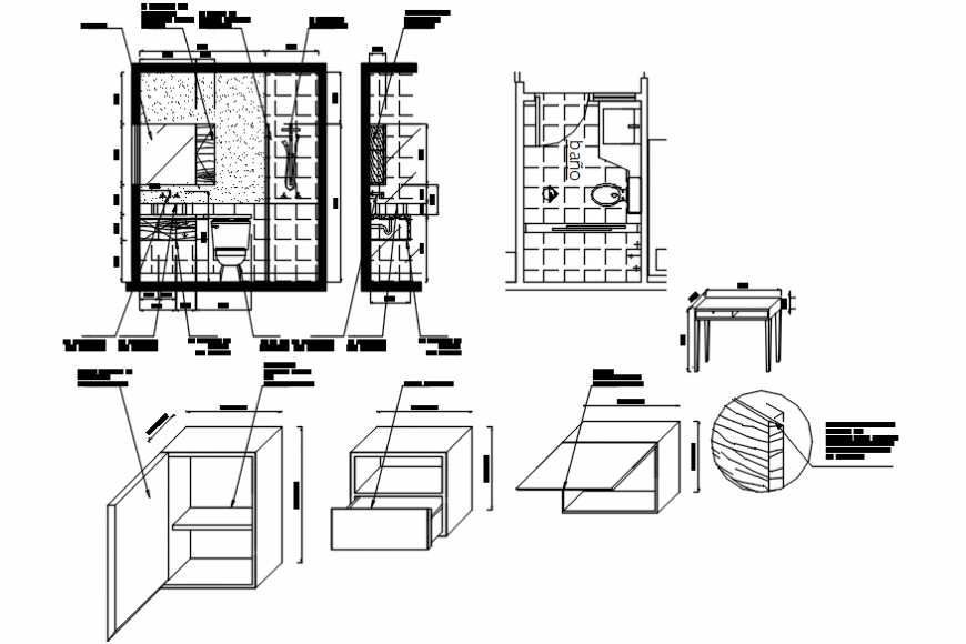 Bedroom layout plan, bathroom and furniture cad drawing details dwg file