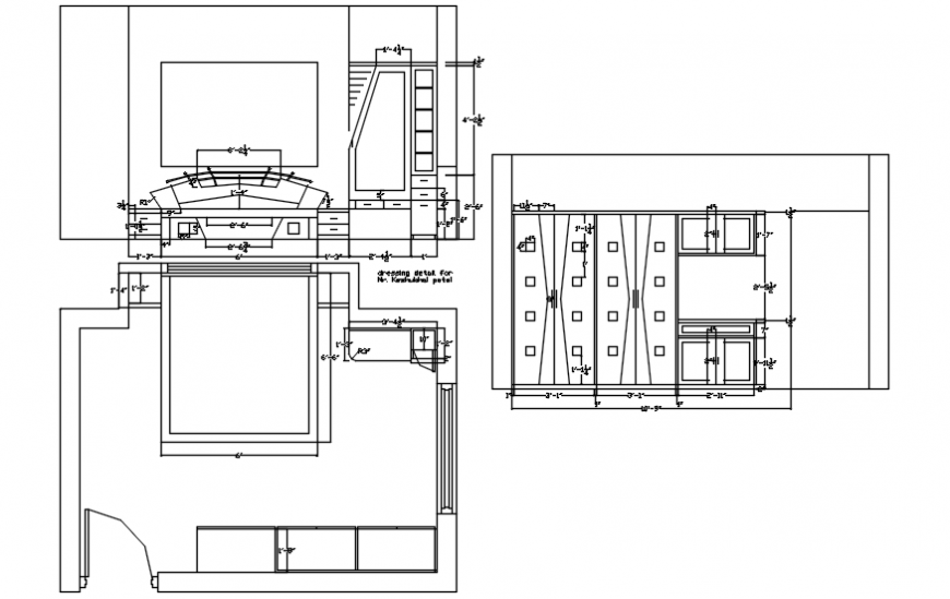 Bedroom layout plan with wardrobe and ceiling plan cad drawing details dwg file