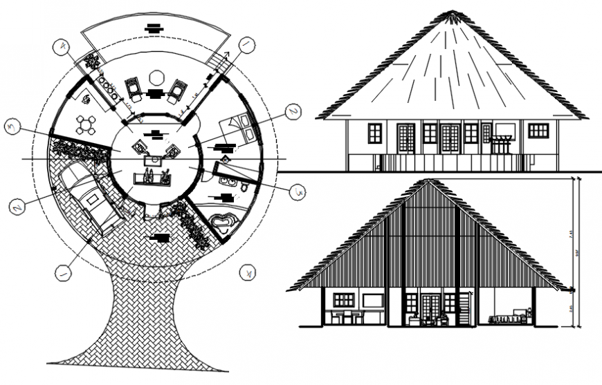Bedroom or cottage for resort elevation and plan cad drawing details dwg file